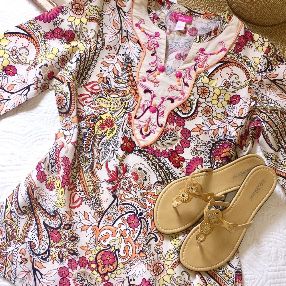 Pappagallo Paisley Floral Print Tunic Top - Picture 2 of 10